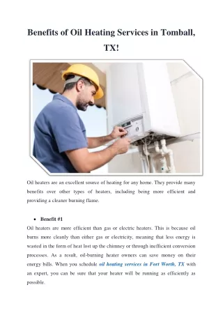 Benefits of Oil Heating Services in Tomball, TX!