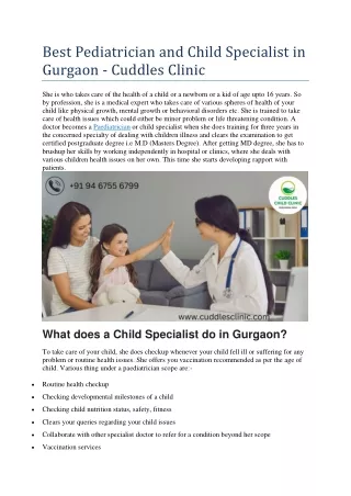 Best Pediatrician and Child Specialist in Gurgaon