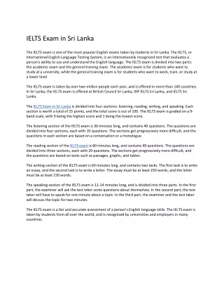 IELTS Exam in Sri Lanka 2022