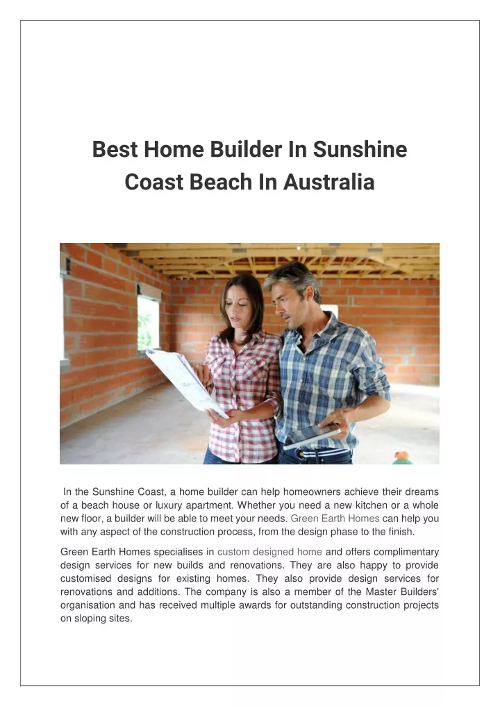 best home builder in sunshine coast beach