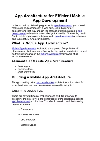 app architecture for efficient mobile