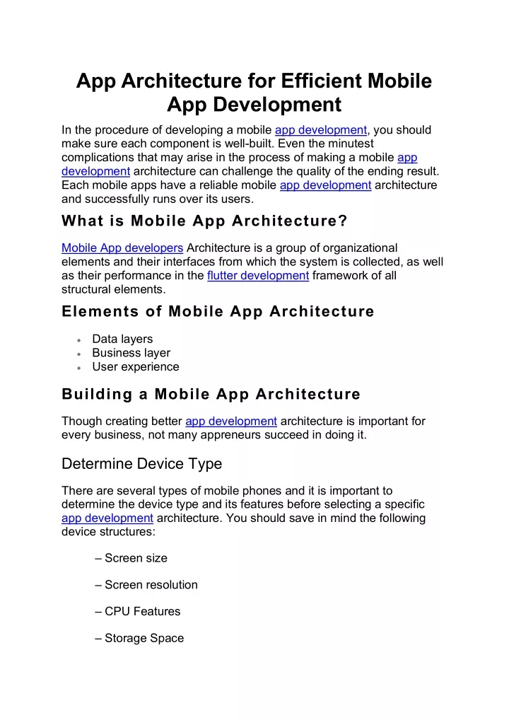 app architecture for efficient mobile