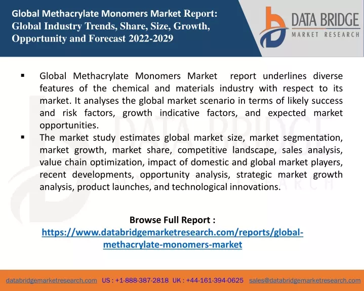 global methacrylate monomers market report global