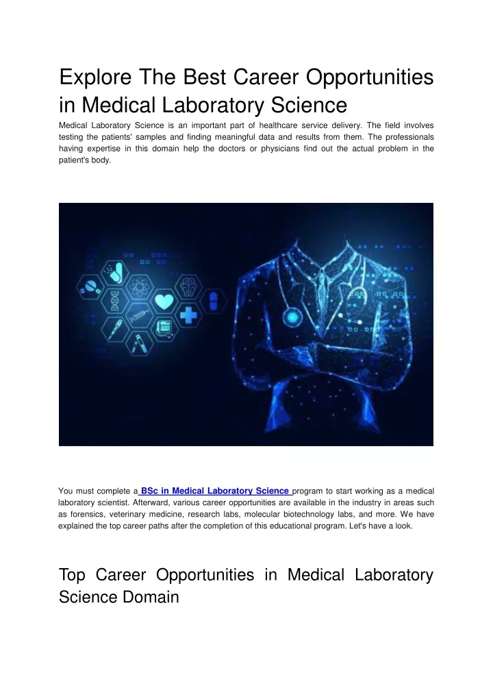 explore the best career opportunities in medical