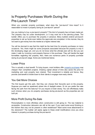 Is Property Purchases Worth During the Pre-Launch Time