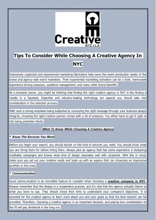 tips to consider while choosing a creative agency