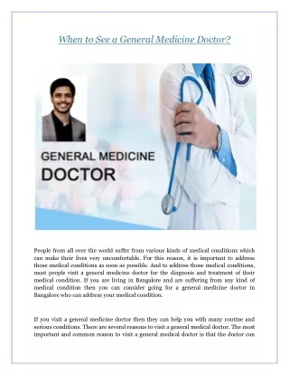 When to See a General Medicine Doctor?