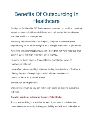 benefits of outsourcing in healthcare