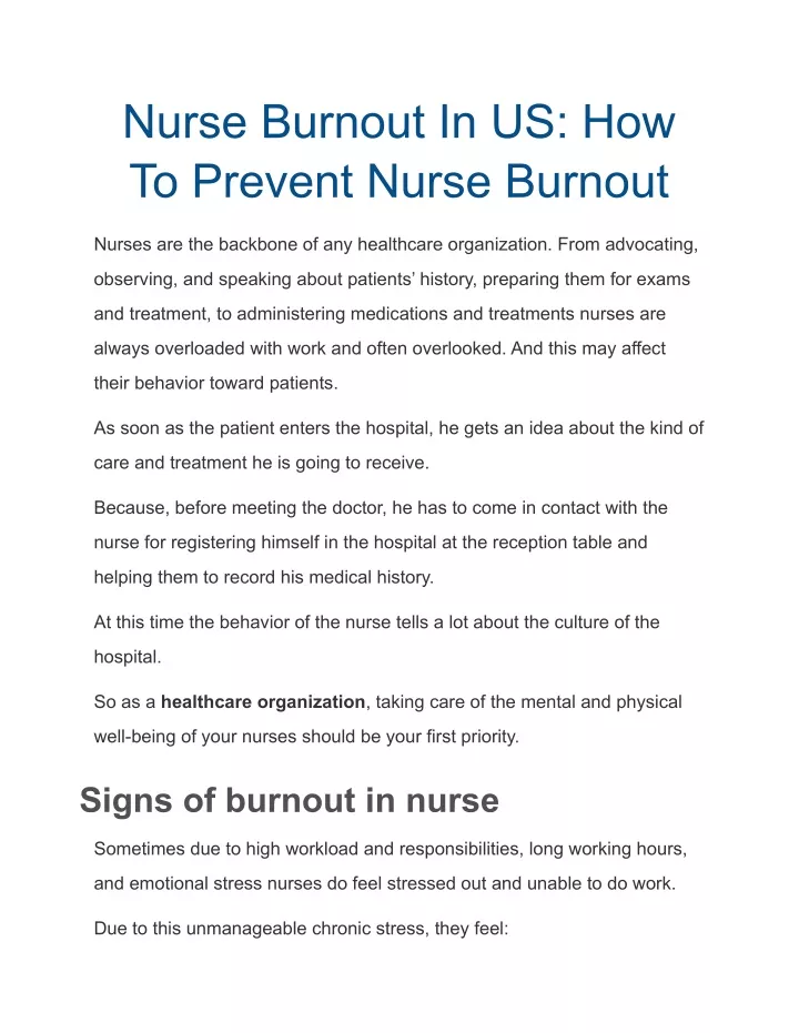 nurse burnout in us how to prevent nurse burnout