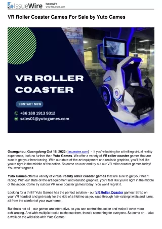 VR Roller Coaster Games For Sale by Yuto Games