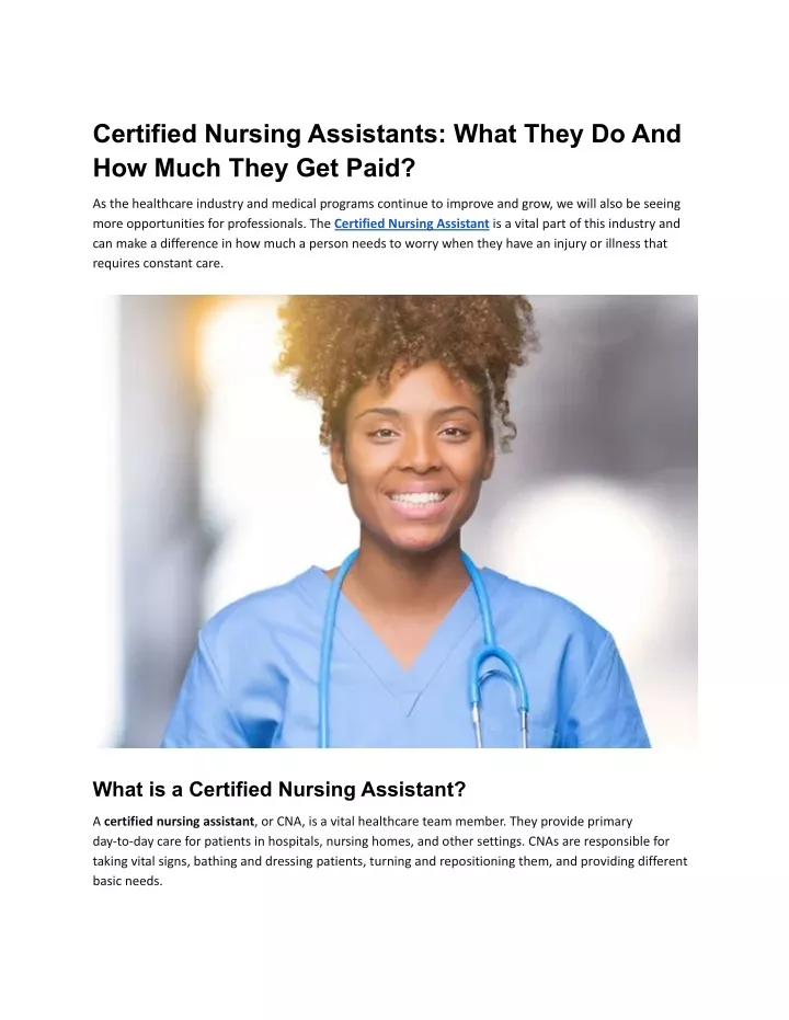 certified nursing assistants what they
