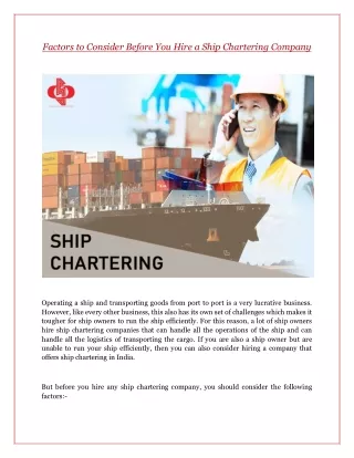 Factors to Consider Before You Hire a Ship Chartering Company