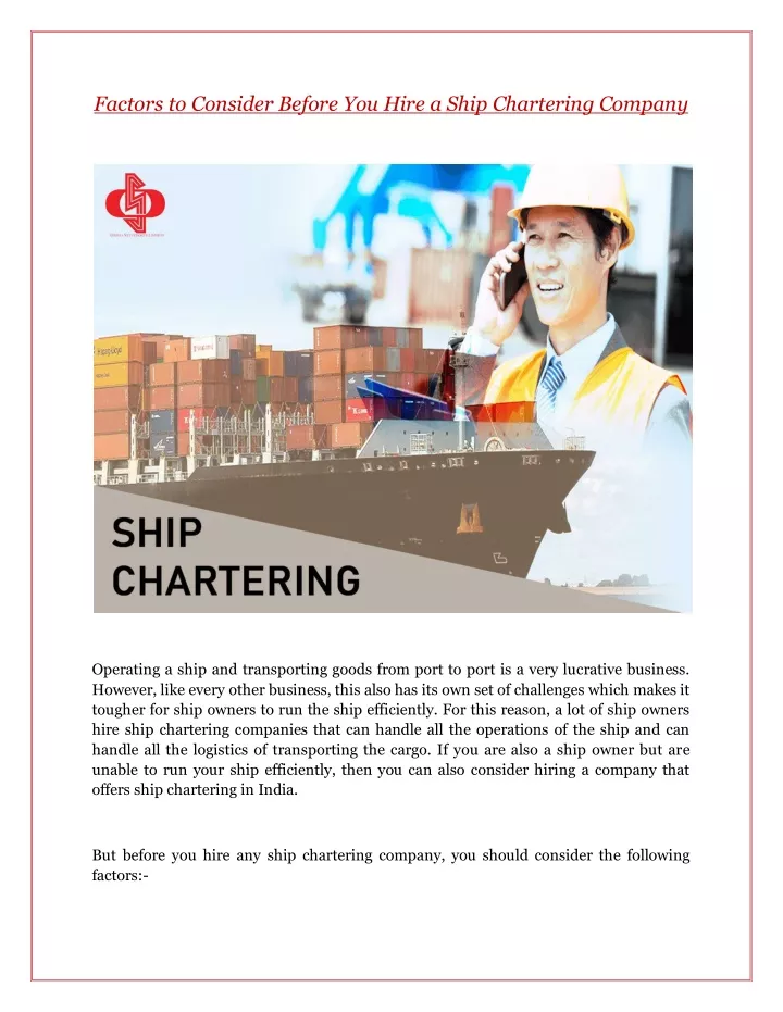 factors to consider before you hire a ship