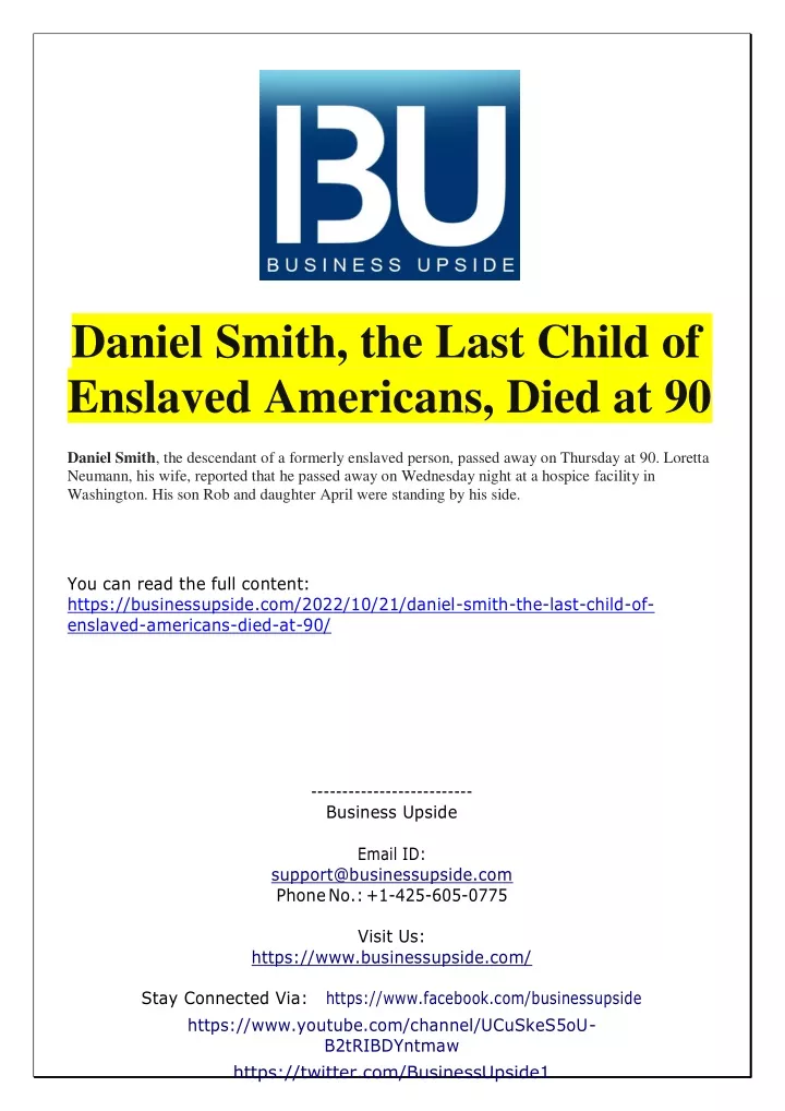 daniel smith the last child of enslaved americans