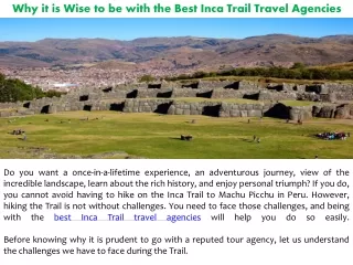 Why it is Wise to be with the Best Inca Trail Travel Agencies