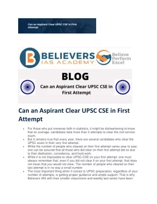 Can an Aspirant Clear UPSC CSE in First Attempt