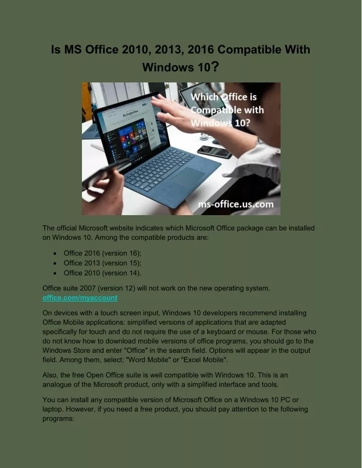 is ms office 2010 2013 2016 compatible with