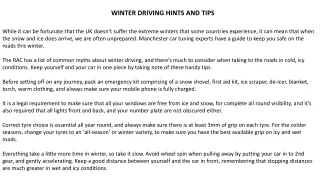 WINTER DRIVING HINTS AND TIPS