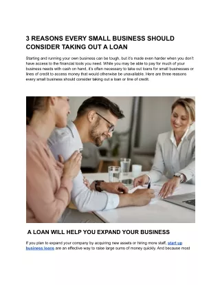 3 REASONS EVERY SMALL BUSINESS SHOULD CONSIDER TAKING OUT A LOAN