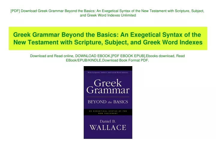 PPT - [PDF] Download Greek Grammar Beyond The Basics An Exegetical ...