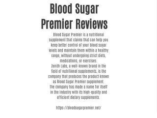 Blood Sugar Premier Reviews