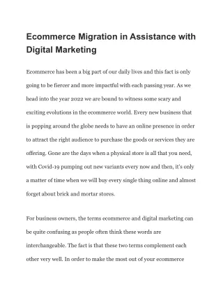 ecommerce migration in assistance with digital