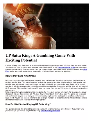 UP Satta King: A Gambling Game With Exciting Potential