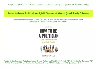 Pdf [download]^^ How to be a Politician 2 000 Years of Good (and Bad) Advice [[FREE] [READ] [DOWNLOAD]]
