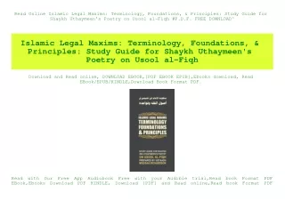 Read Online Islamic Legal Maxims Terminology  Foundations  & Principles Study Guide for Shaykh Uthaymeen's Poetry on Uso