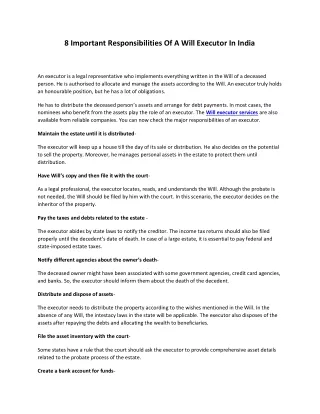 8 important responsibilities of a will executor