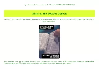 {epub download} Notes on the Book of Genesis PDF EBOOK DOWNLOAD