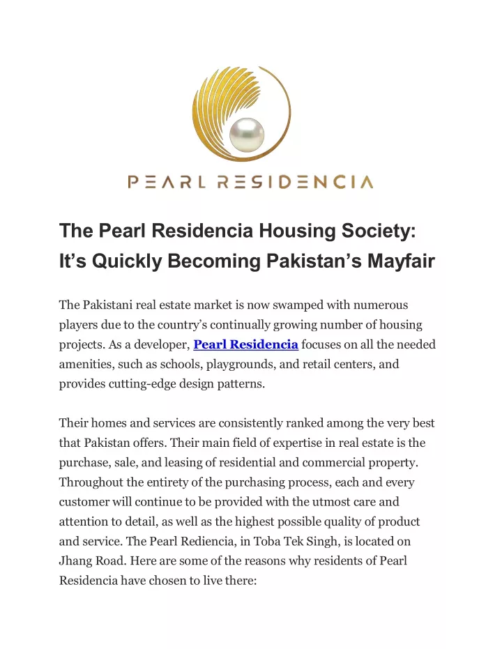 the pearl residencia housing society it s quickly