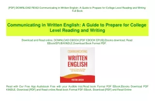 [PDF] DOWNLOAD READ Communicating in Written English A Guide to Prepare for College Level Reading and Writing Full Book