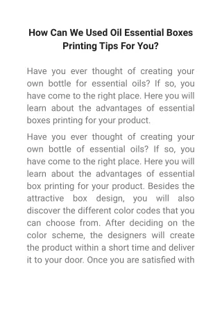 how can we used oil essential boxes printing tips