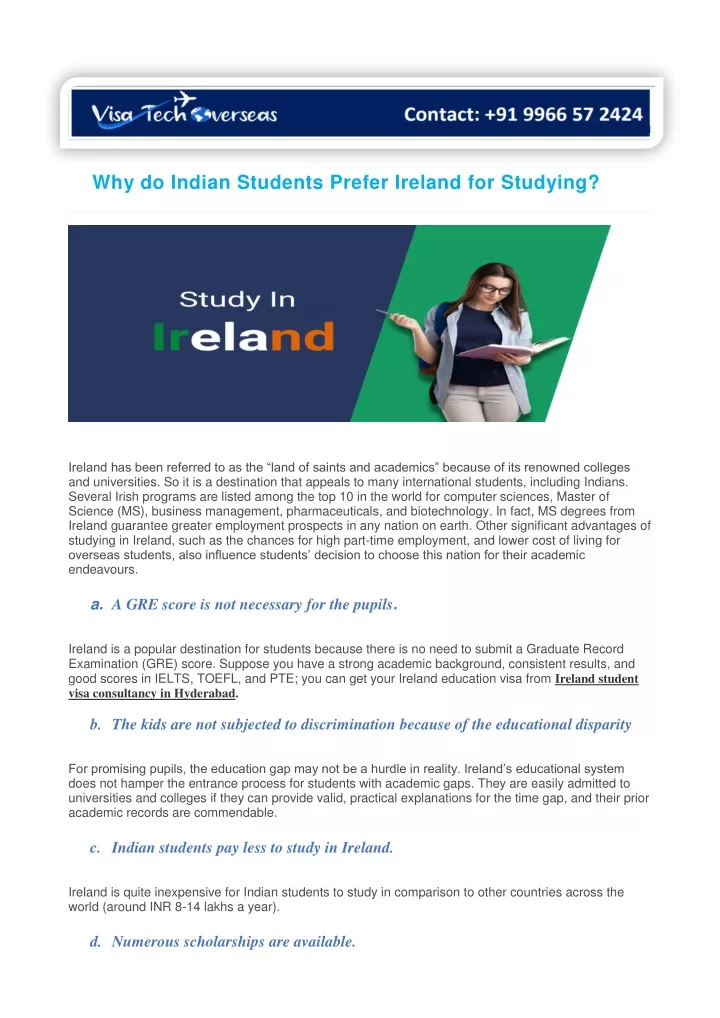 why do indian students prefer ireland for studying