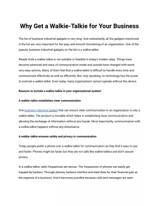 why get a walkie talkie for your business
