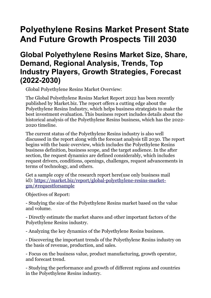 polyethylene resins market present state