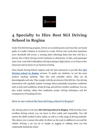 4 Specialty to Hire Best SGI Driving School in Regina