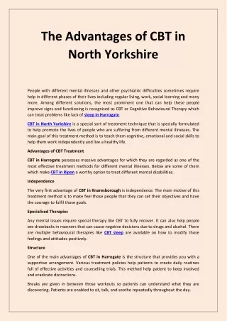 The Advantages of CBT in North Yorkshire
