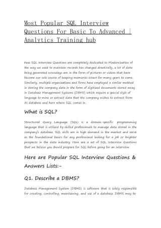 most popular sql interview questions for basic to advanced analytics training hub