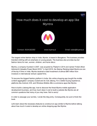 How much does it cost to build an app like Myntra