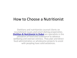 How to Choose a Nutritionist in dubai pdf