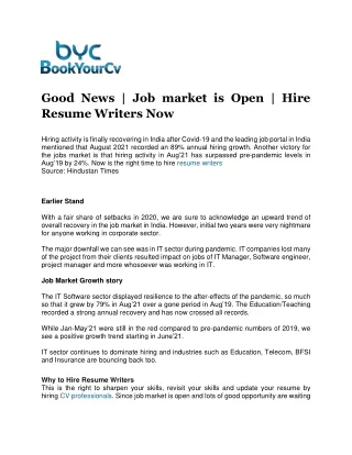 Good News | Job market is Open | Hire Resume Writers Now