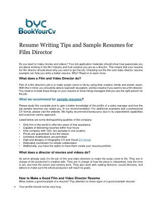 Resume Writing Tips and Sample Resumes for Film Director