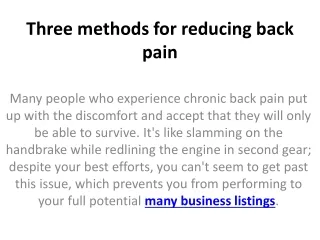 three methods for reducing back pain