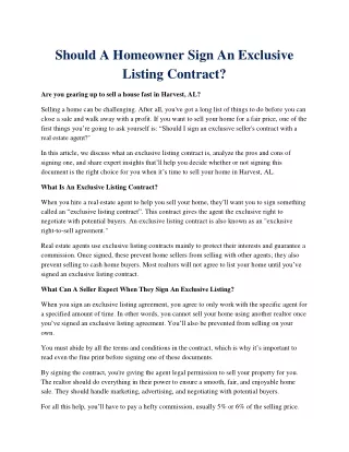 Should A Homeowner Sign An Exclusive Listing Contract?