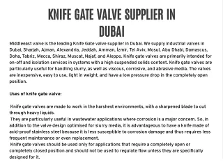KNIFE GATE VALVE SUPPLIER IN DUBAI