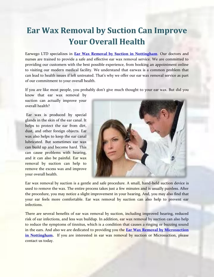 ear wax removal by suction can improve your