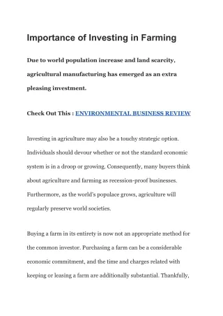 importance of investing in farming