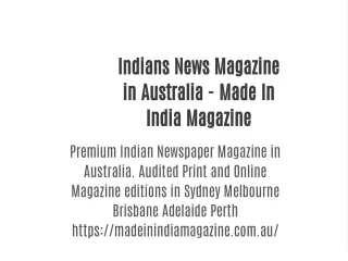 Indian Newspaper Magazine In Australia For Indian Community